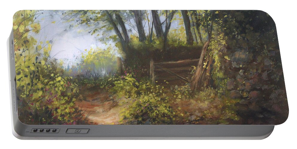 Landscape Portable Battery Charger featuring the painting Peace and Quiet by Valerie Travers