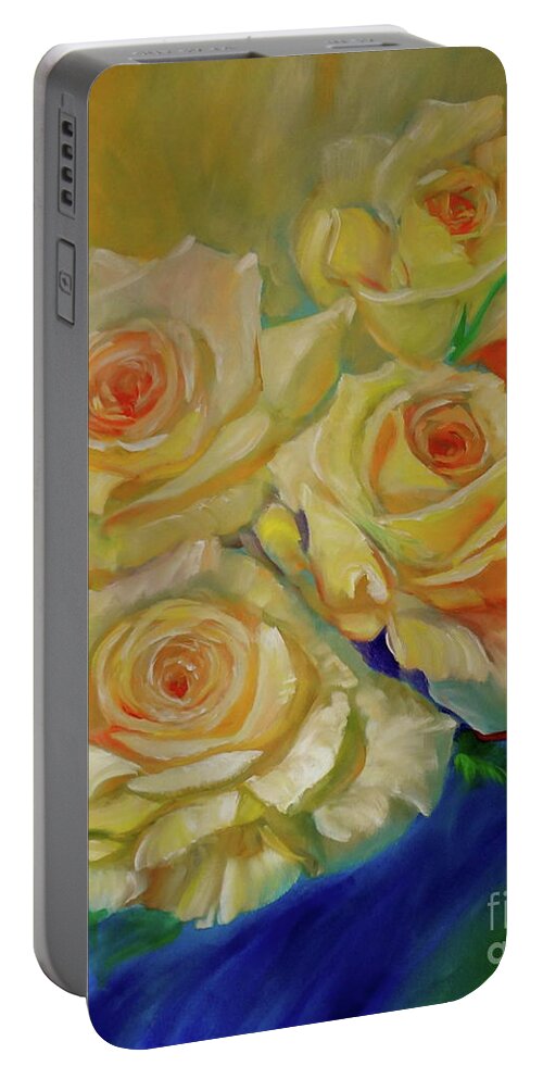 Roses Portable Battery Charger featuring the painting Peace Roses by Jenny Lee