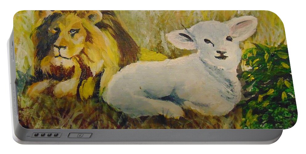 Lion Portable Battery Charger featuring the painting Peace by Saundra Johnson