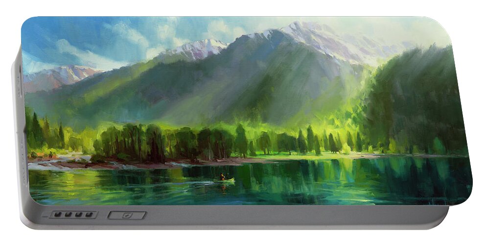 Mountains Portable Battery Charger featuring the painting Peace by Steve Henderson
