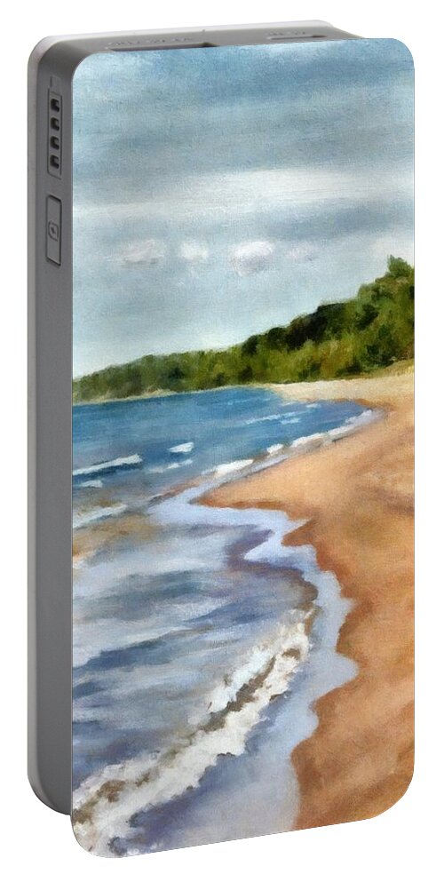 Beach Portable Battery Charger featuring the painting Peaceful Beach at Pier Cove ll by Michelle Calkins