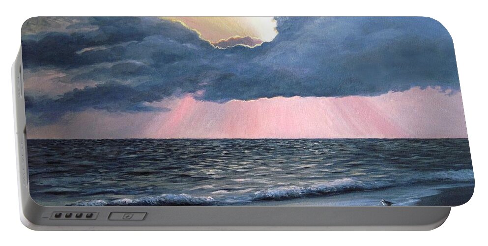 Sea Portable Battery Charger featuring the painting Peaceful Beach Memories Sea View 246 by Lucie Dumas