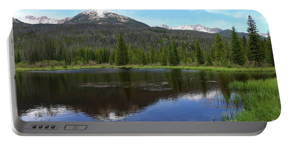  Colorado Portable Battery Charger featuring the photograph Peaceful Beaver Ponds View by Christiane Schulze Art And Photography