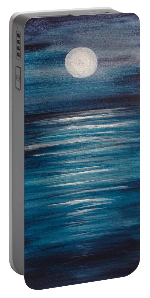 Peaceful Portable Battery Charger featuring the painting Peaceful Moon at Sea by Michelle Pier