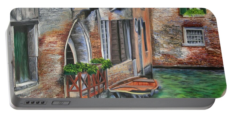 Venice Paintings Portable Battery Charger featuring the painting Peaceful Venice Canal by Charlotte Blanchard