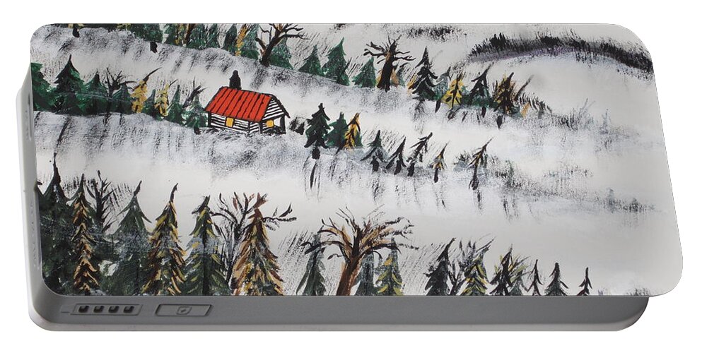 Cabin Portable Battery Charger featuring the painting Peaceful Winter Daybreak by Jeffrey Koss