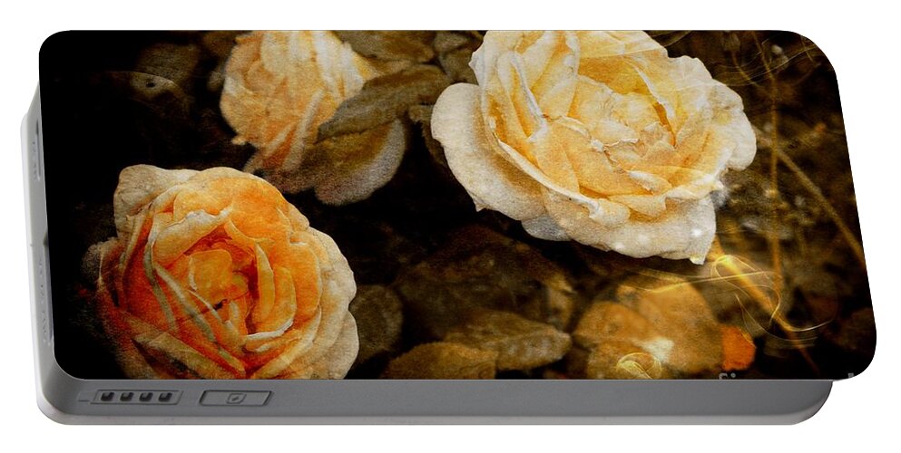 Rose Portable Battery Charger featuring the photograph Peach Blooms by Clare Bevan