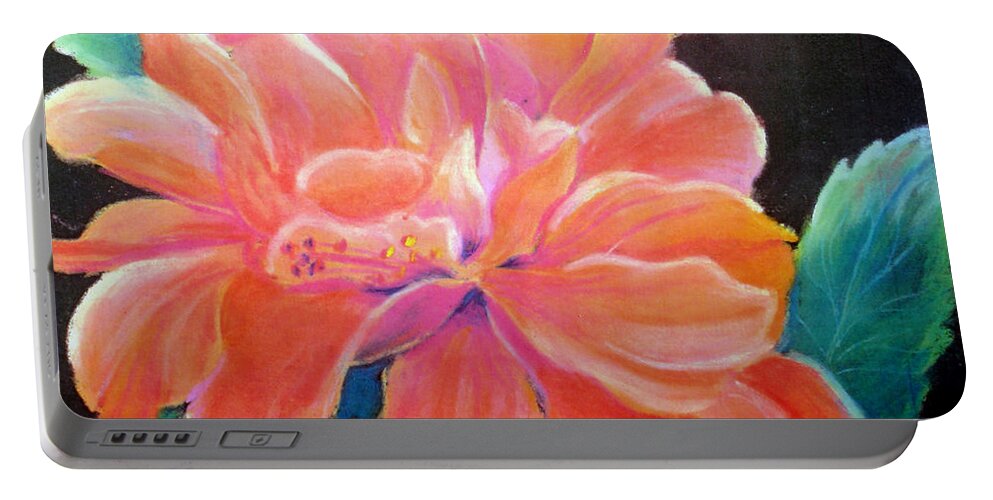 Flower Portable Battery Charger featuring the pastel Peach Double Hibiscus by Susan Kubes