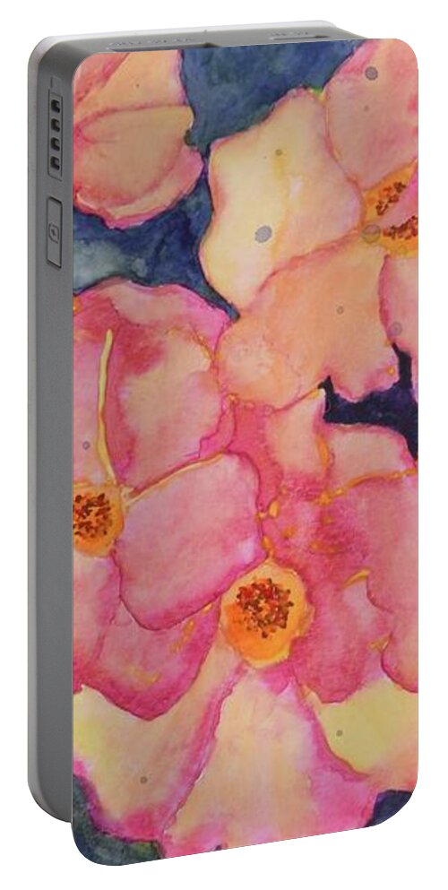  Portable Battery Charger featuring the painting Peach Drift Roses by Barrie Stark