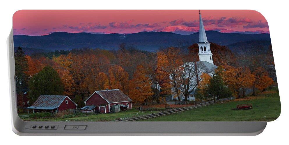 Vermont Portable Battery Charger featuring the photograph Peacham Village Fall Evening by Tim Kirchoff