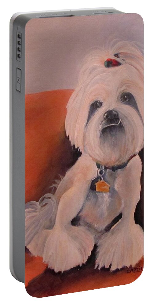 Pet Portable Battery Charger featuring the painting Peaches 'n Cream by Carol Allen Anfinsen