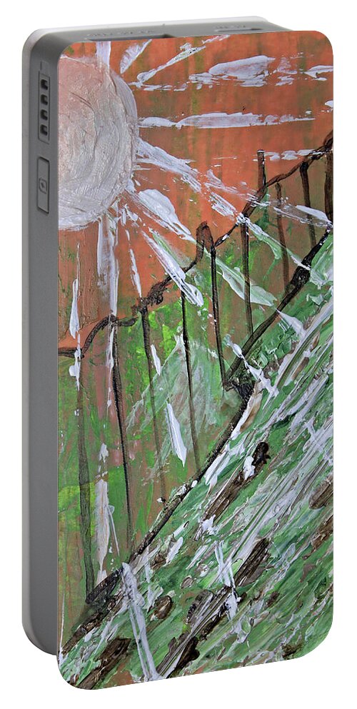 Peach Portable Battery Charger featuring the painting Peachy Day by April Burton