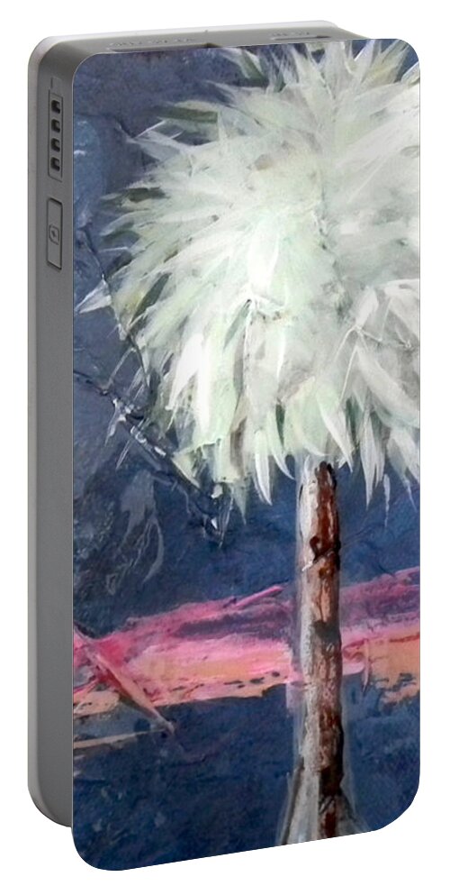 Peach Portable Battery Charger featuring the painting Peachy Horizons Palm Tree by Kristen Abrahamson