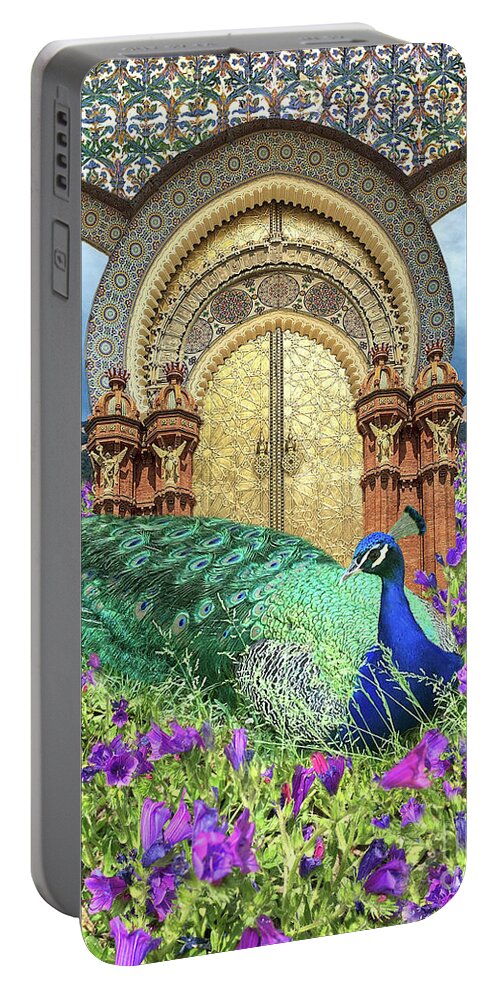 Peacock Portable Battery Charger featuring the digital art Peacock Gate by Lucy Arnold