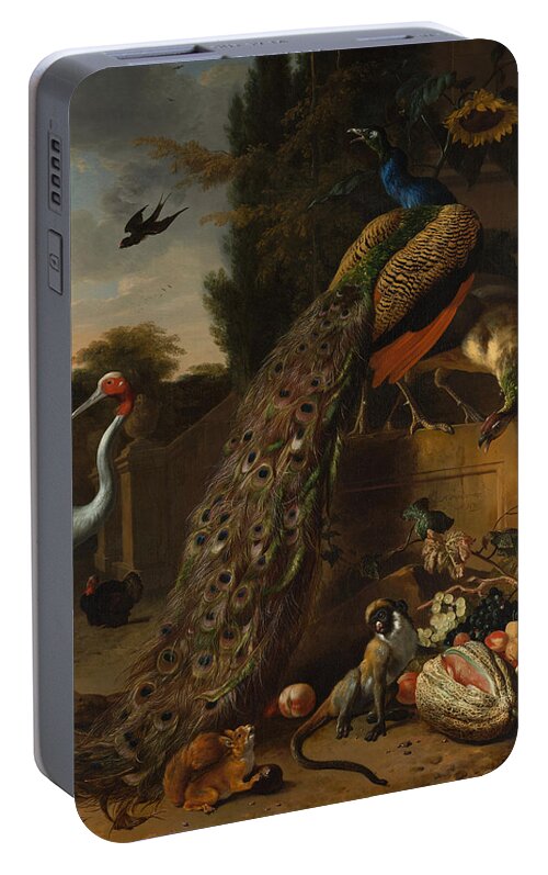 Melchior D'hondecoeter Portable Battery Charger featuring the painting Peacocks by Melchior d'Hondecoeter