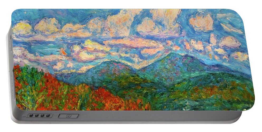 Peaks Of Otter Mountain Portable Battery Charger featuring the painting Peaks of Otter in Fall by Kendall Kessler