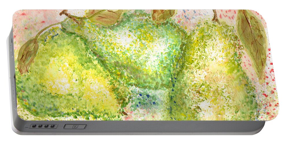 Watercolor Portable Battery Charger featuring the painting Pear Trio by Paula Ayers
