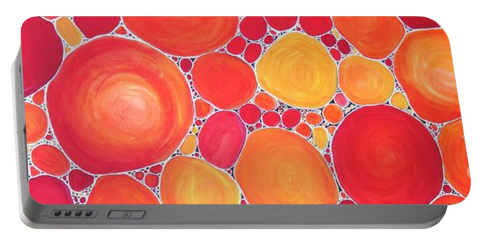 Orange Pebbles Portable Battery Charger featuring the painting Pebbles at Sunset by Karen Jane Jones