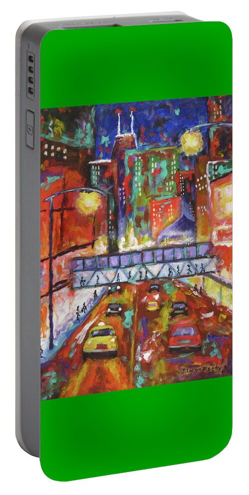 City At Night Portable Battery Charger featuring the painting Pedestrian Bridge by J Loren Reedy