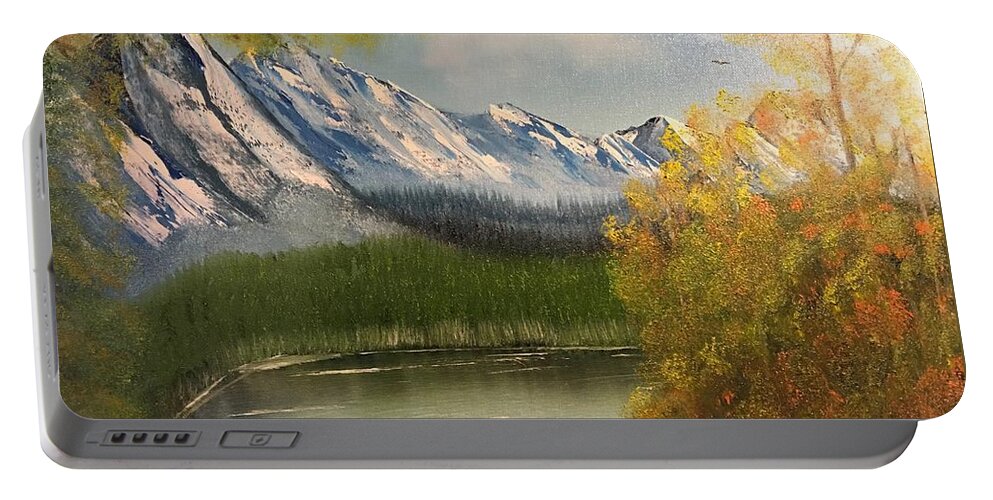 Mountain Portable Battery Charger featuring the painting Peek-a-boo Mountain by Thomas Janos