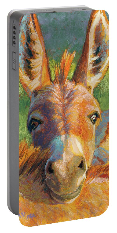 Donkey Portable Battery Charger featuring the pastel Peek-A-Burro by Rita Kirkman