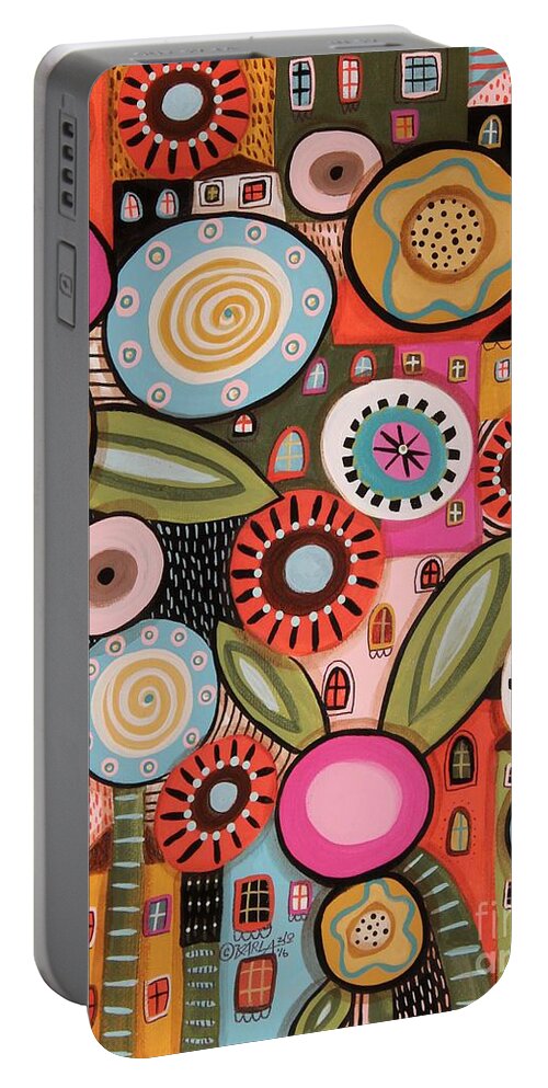 City Houses Portable Battery Charger featuring the painting Peeping Houses 1 by Karla Gerard