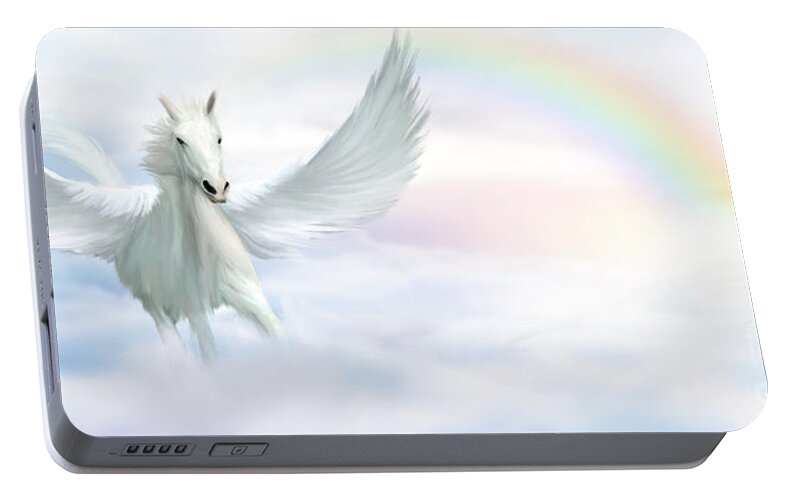 Flying Horse Portable Battery Charger featuring the digital art Pegasus by John Edwards