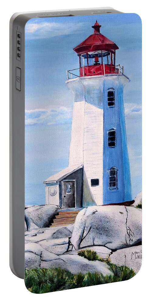 Peggy's Cove Portable Battery Charger featuring the painting Peggy's Cove Lighthouse by Marilyn McNish