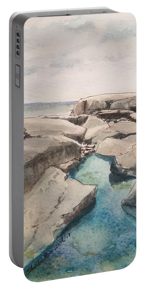 Peggy's Cove Portable Battery Charger featuring the painting Peggy's Cove by Sheila Romard