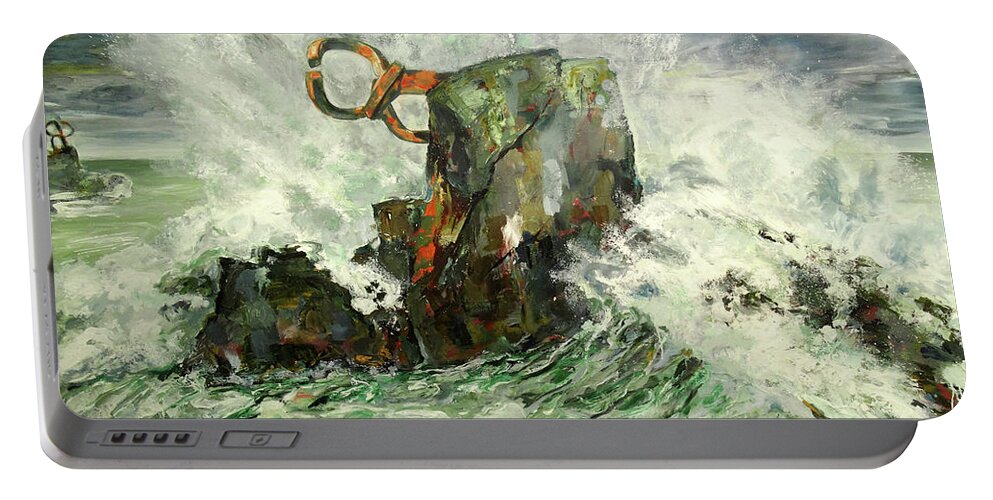 Eduardo Chillida Portable Battery Charger featuring the painting Peine del viento by Koro Arandia