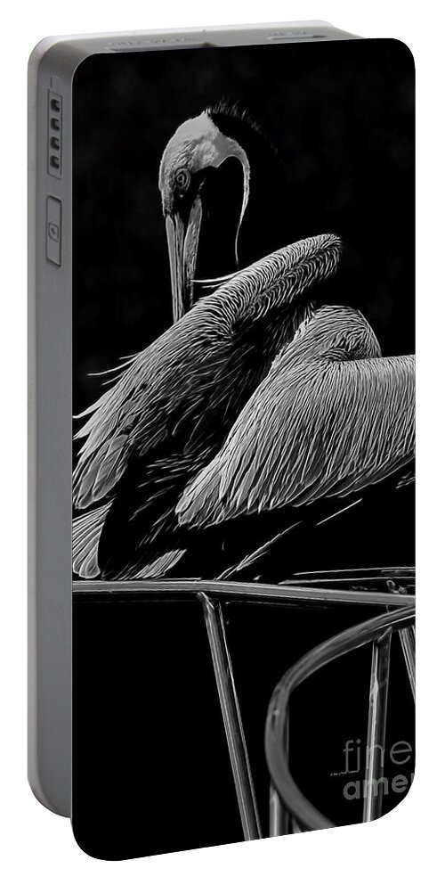 Deborah Benoit Portable Battery Charger featuring the photograph Pelican On Chrome by Deborah Benoit