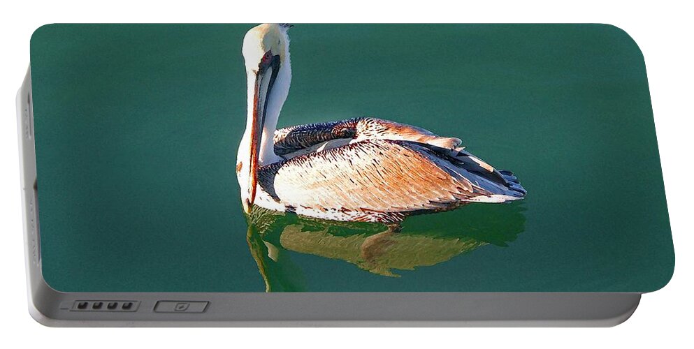 Pelican Reflection On Water Portable Battery Charger featuring the painting Pelican Reflection by Michael Thomas