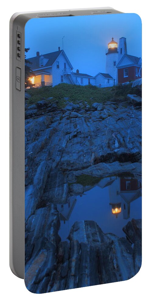 Lighthouse Portable Battery Charger featuring the photograph Pemaquid Point Lighthouse Tide Pool at Dusk by John Burk