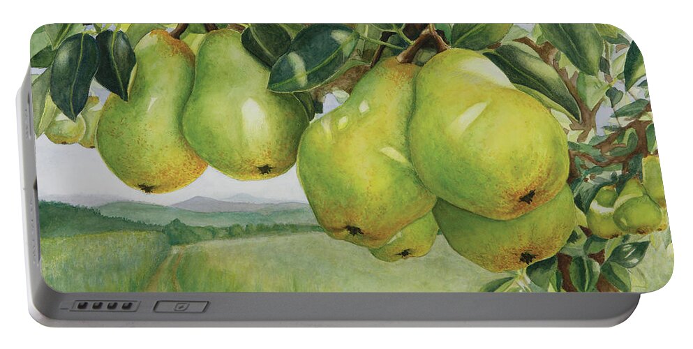 Pears Portable Battery Charger featuring the painting Pendulous Pears by Tara D Kemp