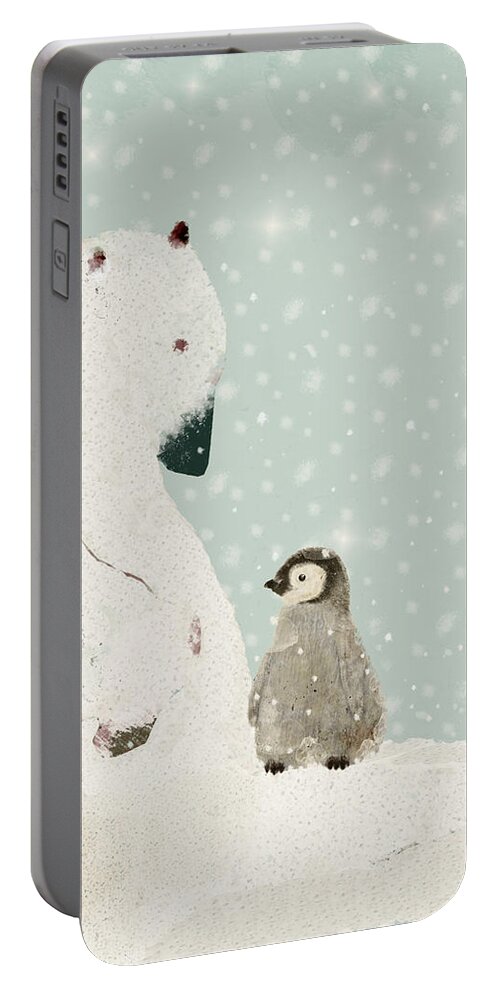 Polar Bears Portable Battery Charger featuring the painting Penguin And Bear by Bri Buckley