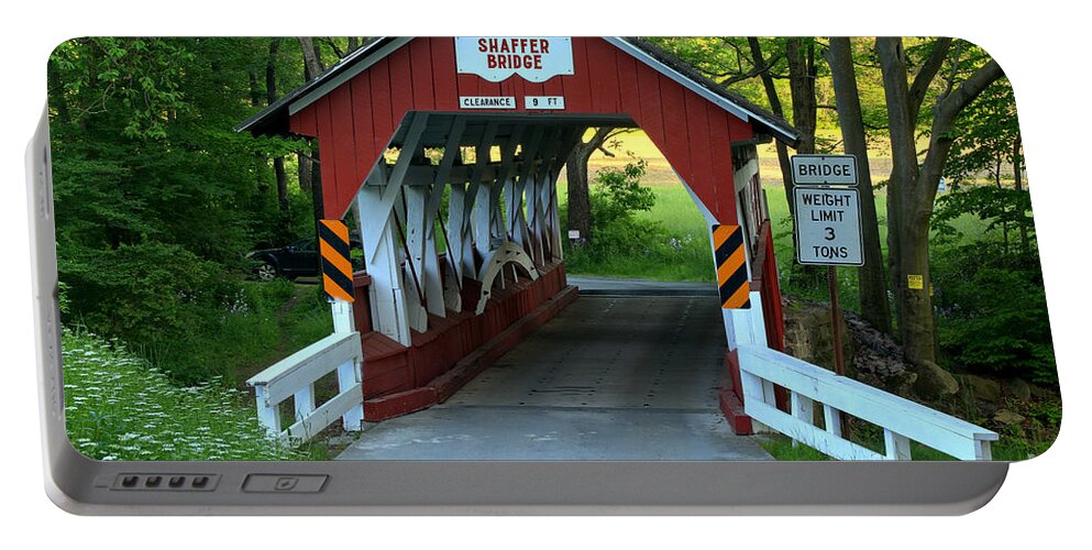 Shaffer Covered Bridge Portable Battery Charger featuring the photograph Pennsylvania Shaffer Covered Bridge by Adam Jewell