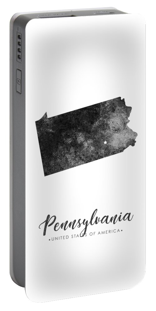 Pennsylvania Portable Battery Charger featuring the mixed media Pennsylvania State Map Art - Grunge Silhouette by Studio Grafiikka