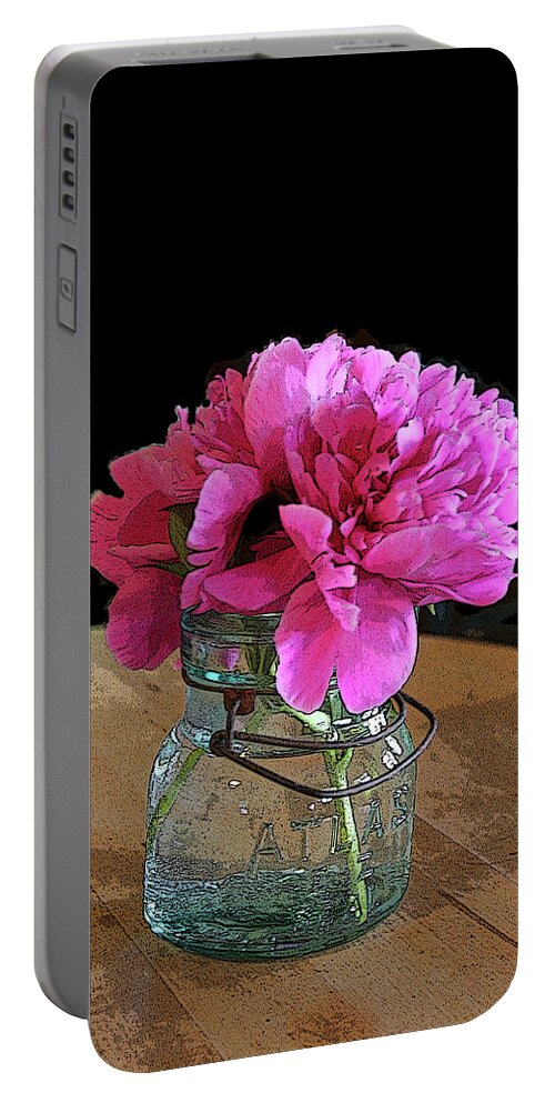 Peony Portable Battery Charger featuring the photograph Peony - altered by Aggy Duveen