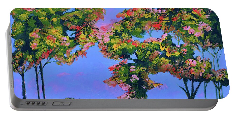 Abstract Landscape Portable Battery Charger featuring the painting Periwinkle Twilight by Donna Blackhall