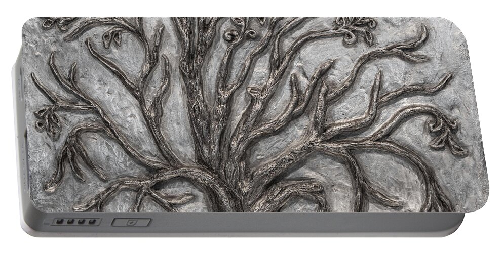 Metal Portable Battery Charger featuring the sculpture Perseverance by Sheila Johns