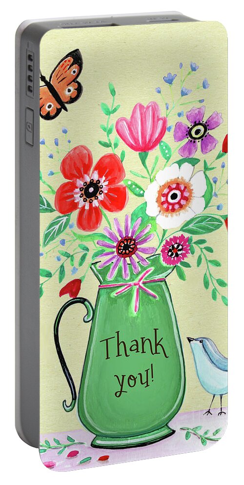 Flowers Portable Battery Charger featuring the painting Persimmon and Sage by Elizabeth Robinette Tyndall