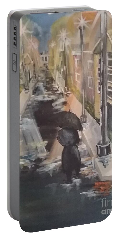 Rain Portable Battery Charger featuring the painting Persistence by Saundra Johnson