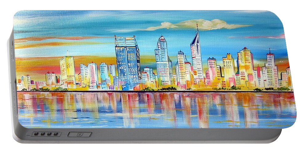 Perth Portable Battery Charger featuring the painting Perth by the Swan at sunset by Roberto Gagliardi