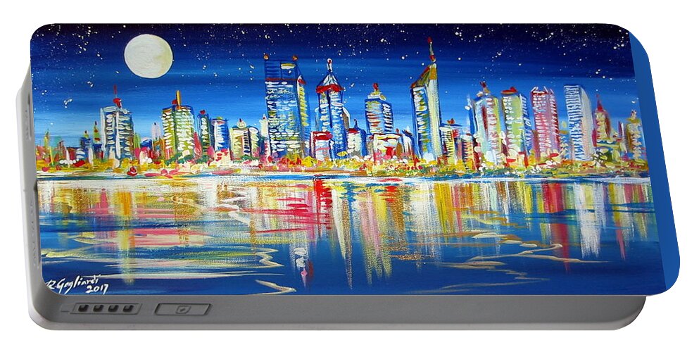 Perth Portable Battery Charger featuring the painting Perth Under The Full Moon by Roberto Gagliardi