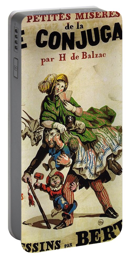 Vie Conjugale Portable Battery Charger featuring the mixed media Petites Miseres de la Vie Conjugale - Vintage Play Advertising Poster by Studio Grafiikka