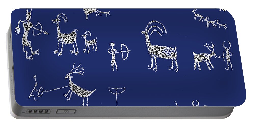 Southwest Decor Portable Battery Charger featuring the digital art Petroglyph Hunting Ritual by Vagabond Folk Art - Virginia Vivier