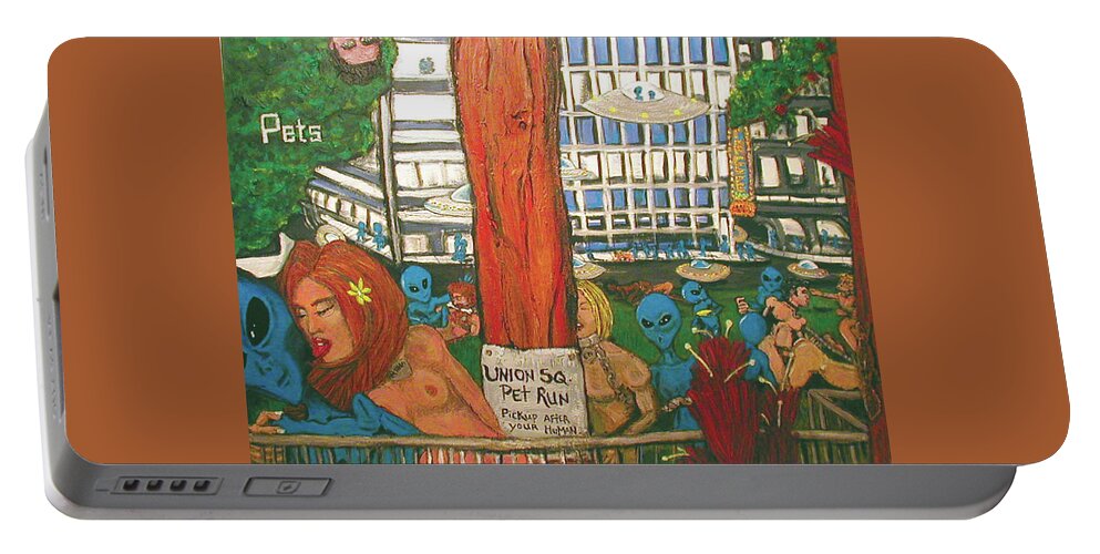 Pets Portable Battery Charger featuring the painting Pets by Similar Alien