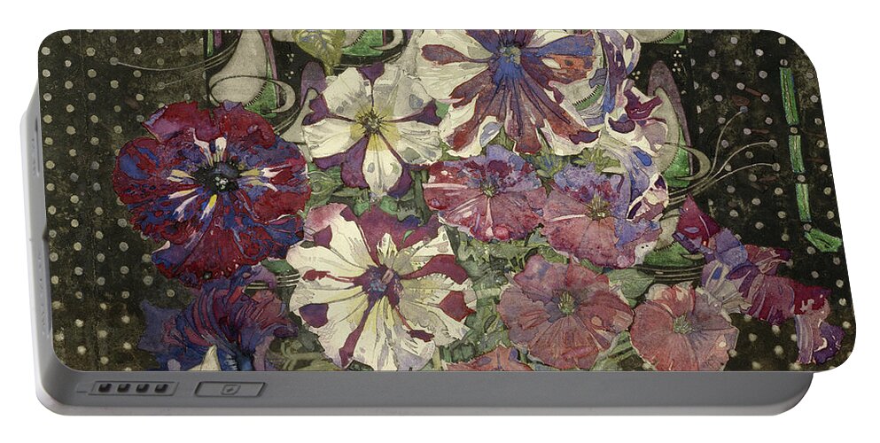 Petunias Portable Battery Charger featuring the painting Petunias, 1916 by Charles Rennie Mackintosh