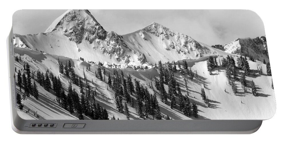 Black And White Portable Battery Charger featuring the photograph Pfeifferhorn - Little Cottonwood Canyon by Brett Pelletier