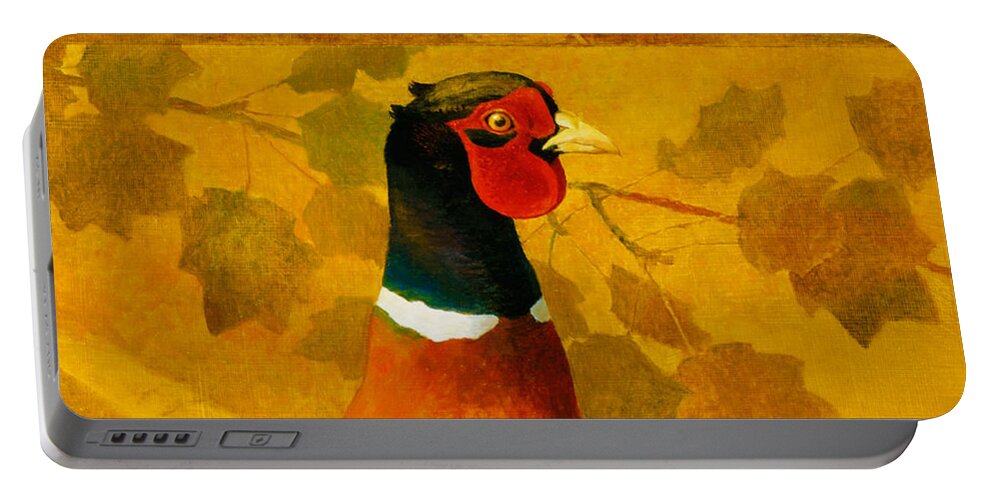 Pheasant Portable Battery Charger featuring the painting Pheasant in Yellow by Attila Meszlenyi